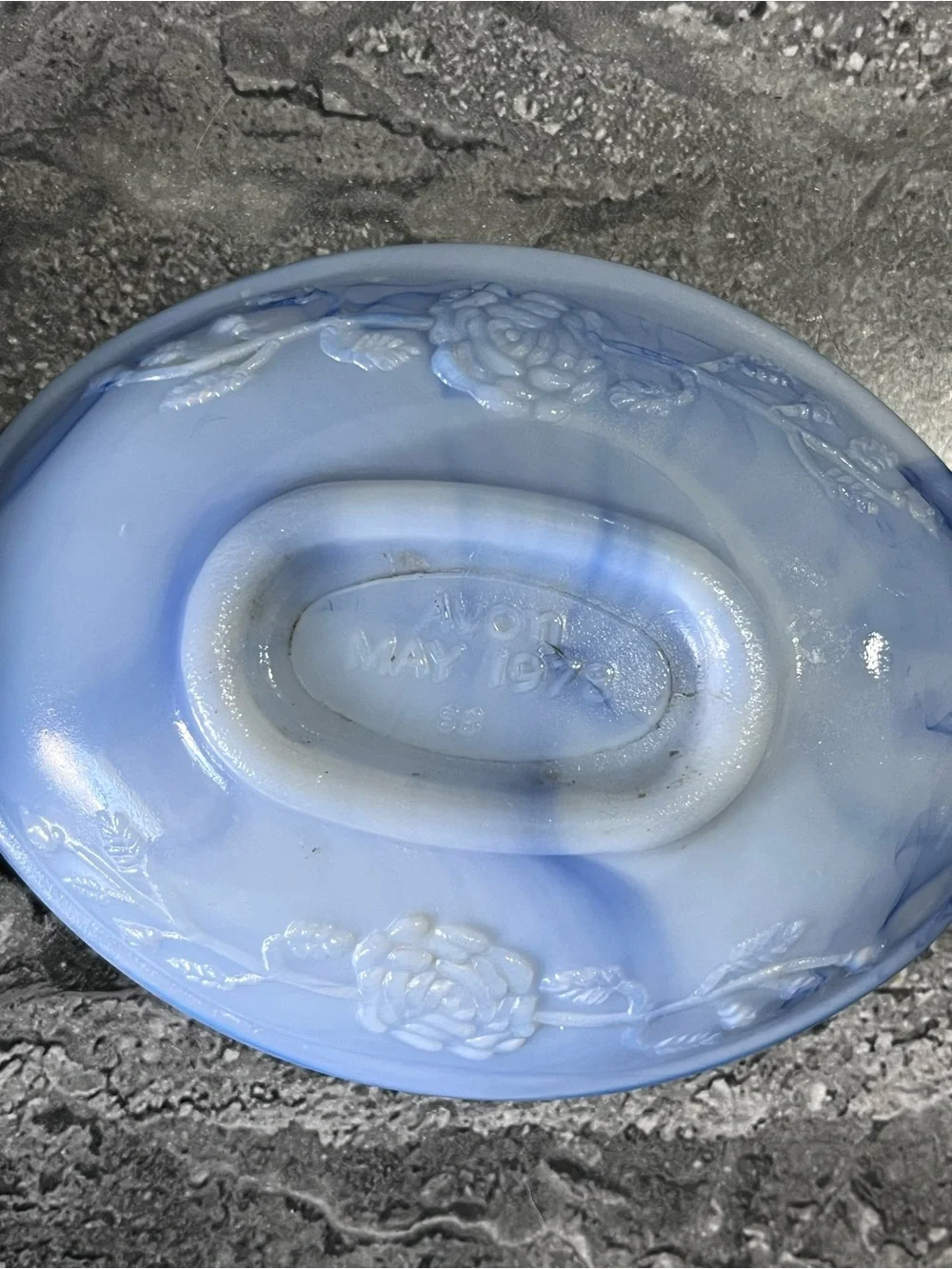 Vintage Avon 1978/1979 Blue Slag Glass Vanity Set 3-Pc Mint